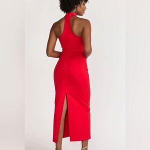 Red Strapless Mock Neck Midi Dress
